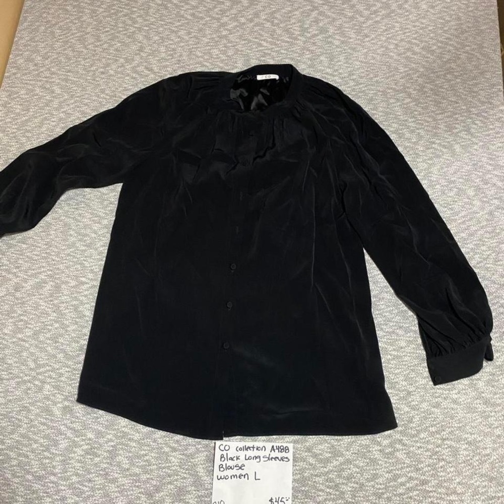 CO collection black long sleeve blouse Size L. SKU-A488#blouse
